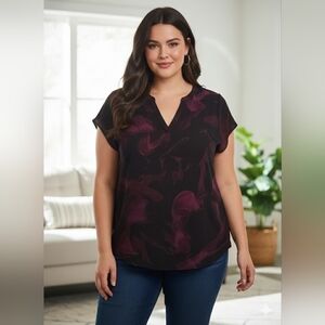 Torrid Black Blouse with Purple Swirl